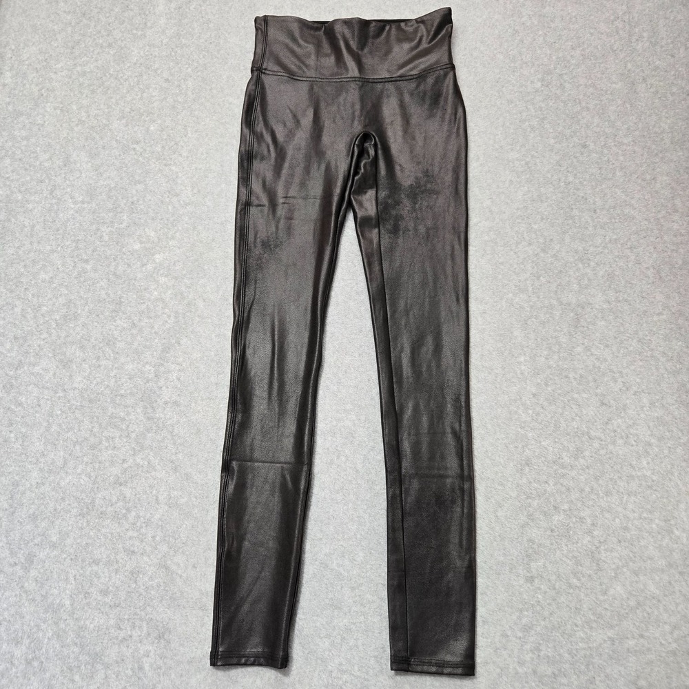 Spanx Ankle Leggings Womens Small Black Stretch Faux Leather High Elastic‎ Waist